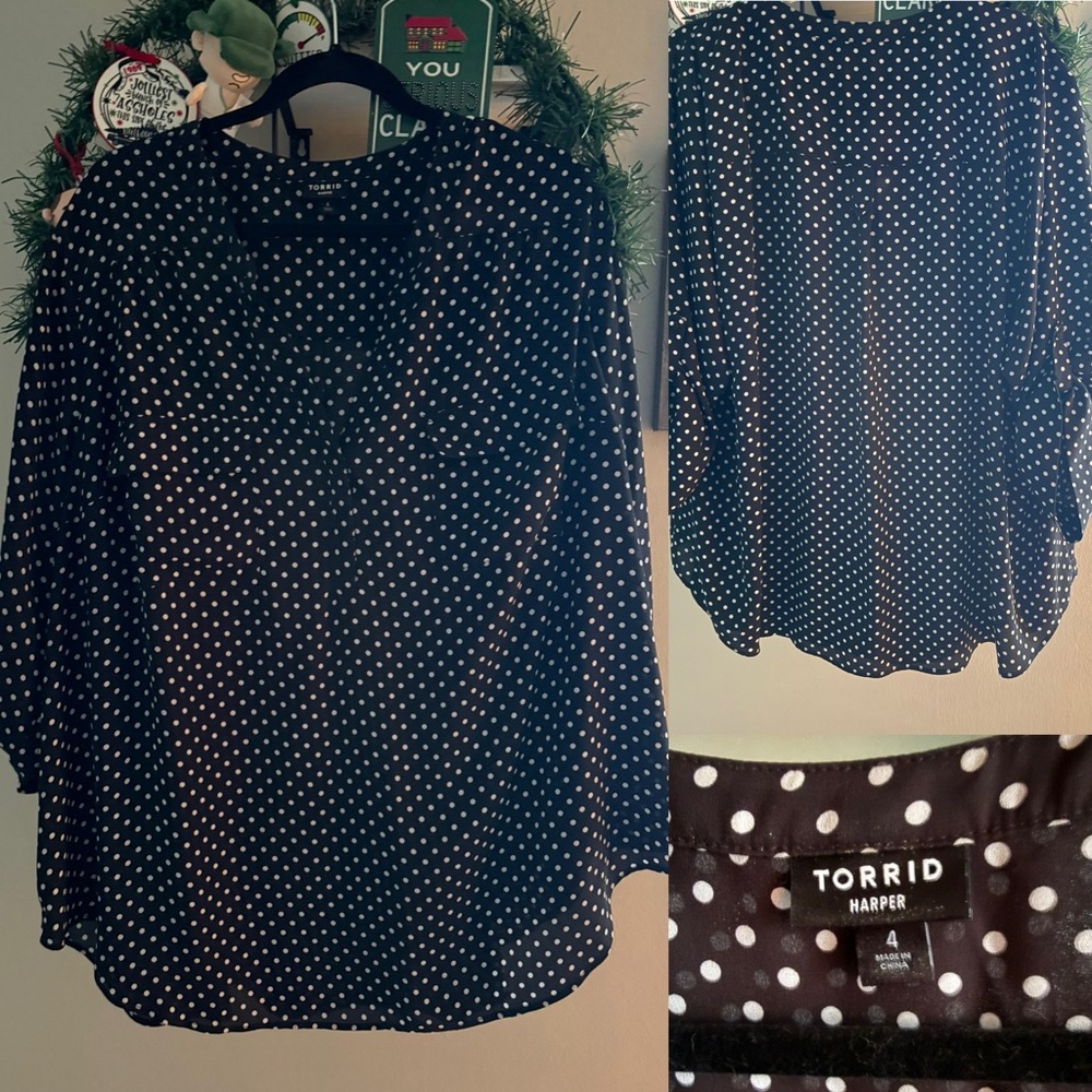 Torrid Black and White Polka Dot Blouse